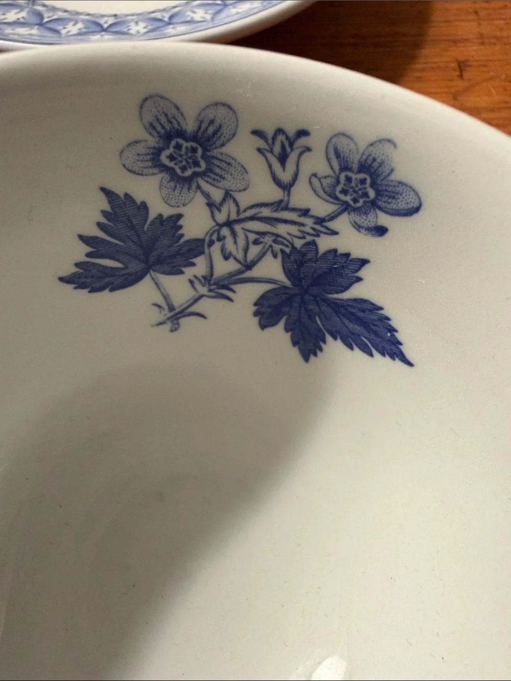 Spode Blue and White Geranium Floral Teacup with Saucer
